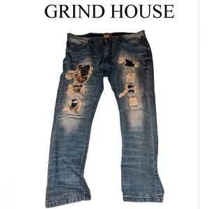 Rare Grindhouse Dragon Embroidered Distressed Hip-hop, Hippie, Skateboard Denim
